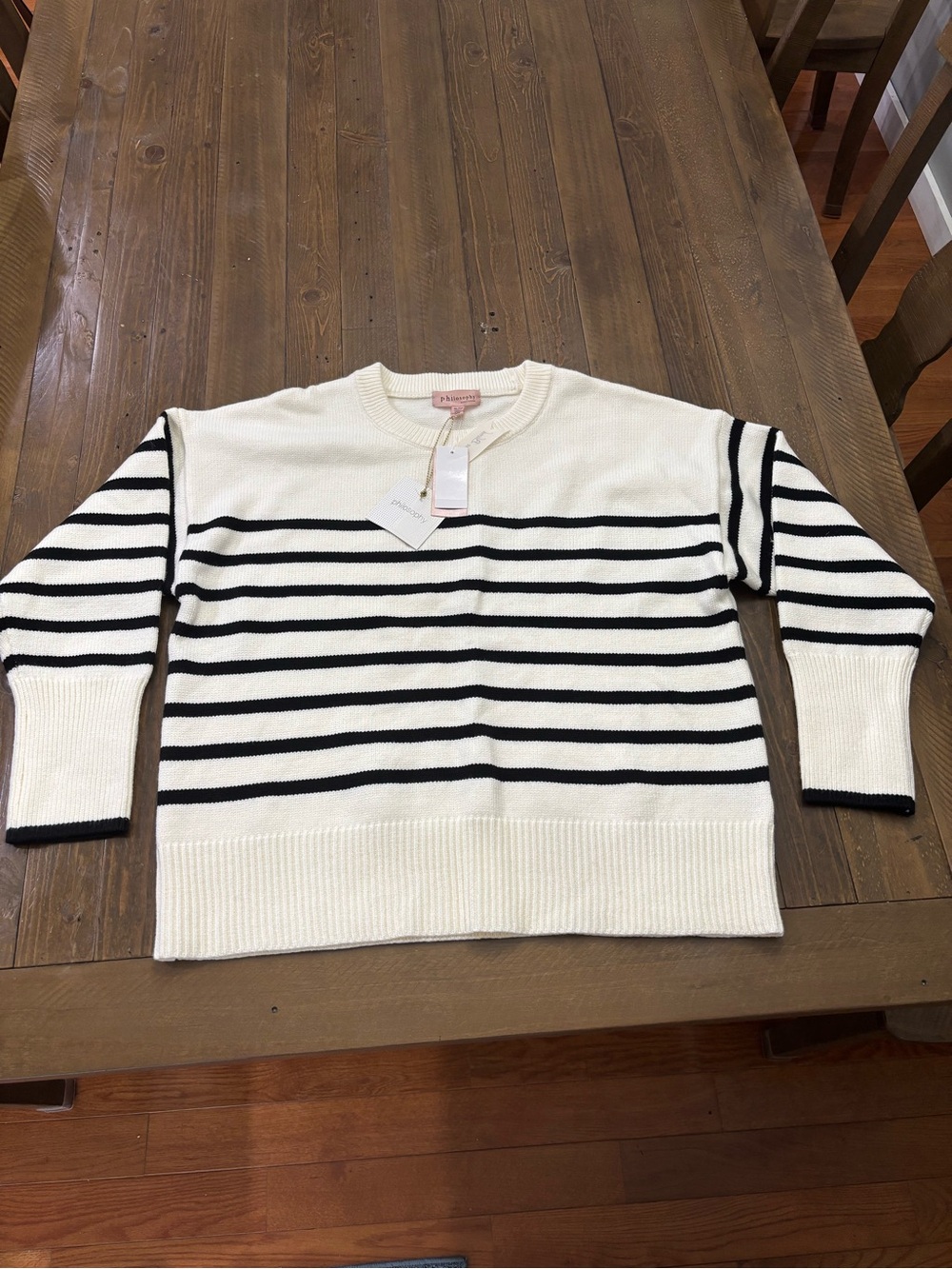 Philosophy Black & White Striped Crewneck Sweater